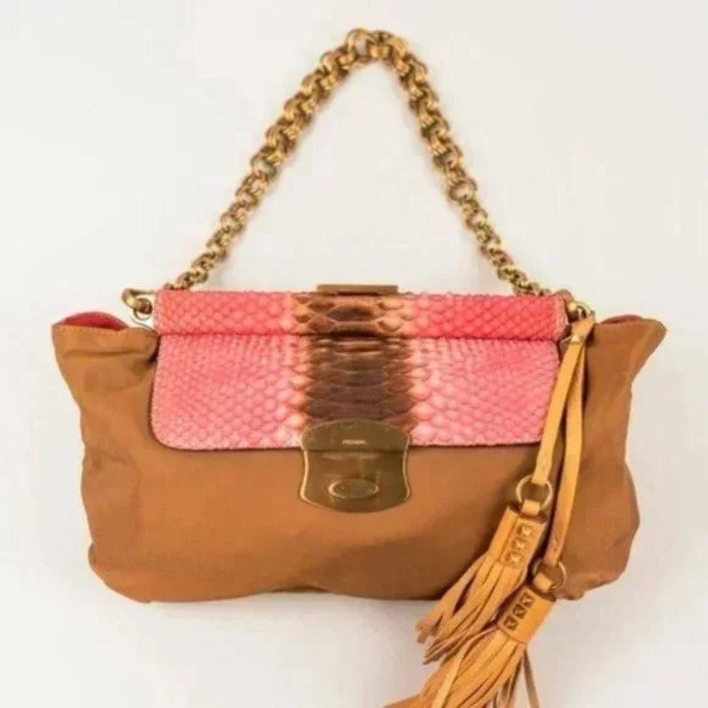 Prada Brandy Tessuto Python Chain Shoulder Bag - image 7